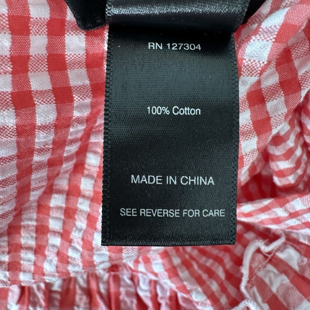 Ali Miles Gingham Ruffle Top Size L Petite Coral White - Picture 5 of 9